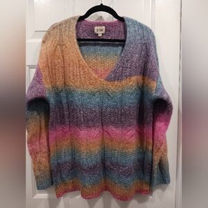 BiBi Rainbow Ombre Striped V-Neck Sweater XL
